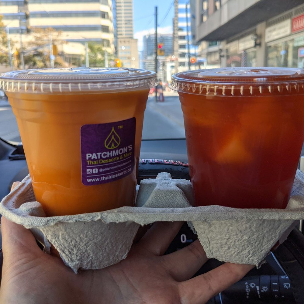 Patchmon's Thai Desserts & More - Thai iced tea (left) and Thai lime iced tea. Part of Asialicious set B. - Desserts Near Me - Toronto, Ontario