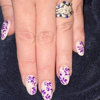 Bamboo Nails & Spa - Nails by Lynn, She freehand painted the purple design on them after I showed her 1 picture. I just love them. - Nail Salons Near Me - Yuba City, California Bamboo Nails & Spa - Nails by Lynn, She freehand painted the purple design on them after I showed her 1 picture. I just love them. - Nail Salons Near Me - Yuba City, California