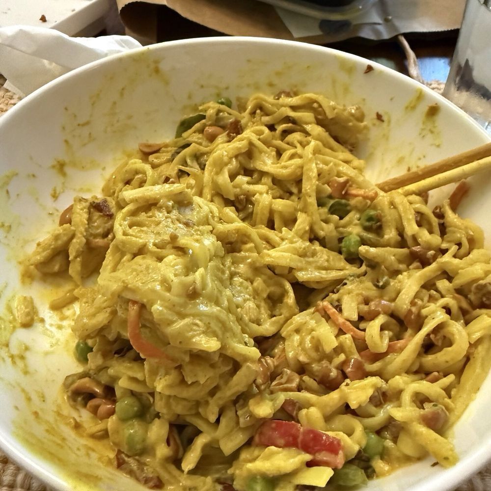 Pad Thai with a big thick lump of stuff ..it was so thick and sticky..   I wouldn't feed it to a dog.