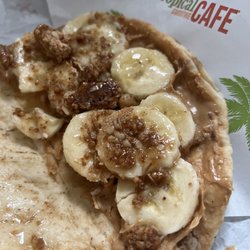 Banana, Peanut Butter, Honey & Granola on flatbread