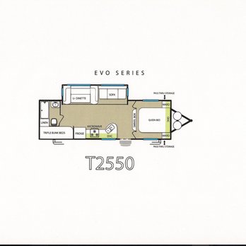 Camping Adventures - T2550 Floor plan. Queen bed with triple bunk beds. - RV Rental Near Me