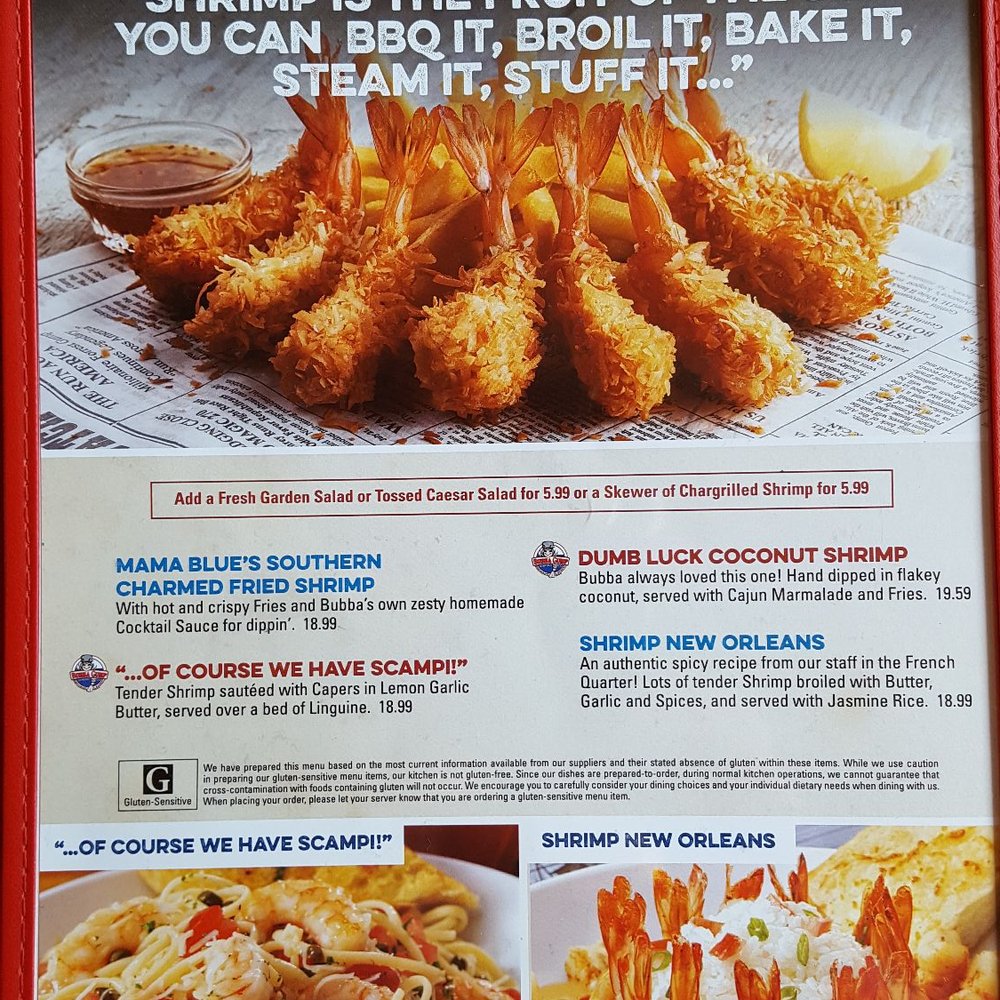 Bubba Gump Shrimp - 2017-05-12. Bubba Gump Shrimp Co. Universal Studios, FL. Menu 4. - Seafood Near Me - Orlando, Florida Bubba Gump Shrimp - 2017-05-12. Bubba Gump Shrimp Co. Universal Studios, FL. Menu 4. - Seafood Near Me - Orlando, Florida