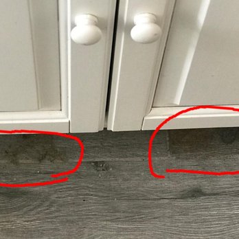 Malek Managmnt - Other side of linen closet wall leak - coming from apt above leaking behind wall under "vanity" and out bottom staining tiles! - Property Management Near Me - Brooklyn, New York