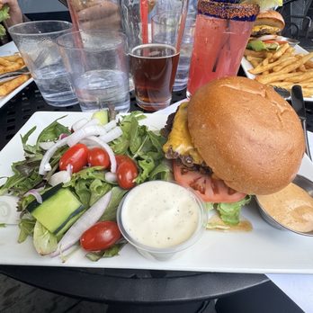 Antlers Rooftop Tavern - Beef burger with a salad/ranch - Bars Near Me - Estes Park, Colorado