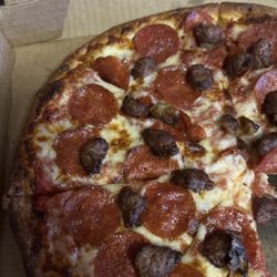 Small custom pepperoni and sausage pizza
