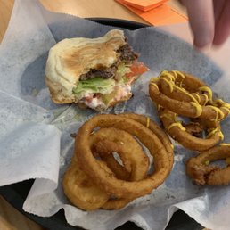 Burger and onion rings Burger and onion rings