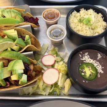 Nacion Taco - Grilled shrimp tacos with refried black beans and cilantro rice - Mexican Near Me - Hammondsport, New York Nacion Taco - Grilled shrimp tacos with refried black beans and cilantro rice - Mexican Near Me - Hammondsport, New York