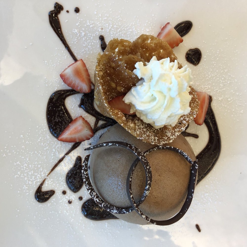 SRJC Culinary Cafe - a dessert with strawberries and chocolate sauce - New American Near Me - Santa Rosa, California
