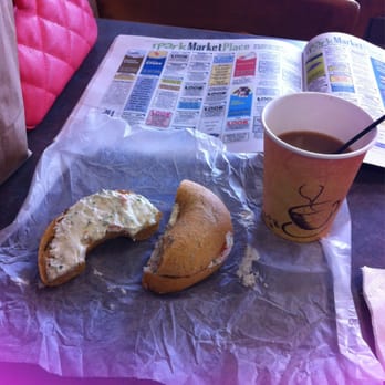 Bagelmania - Jalabenere bagel with veggie cream cheese and some French vanilla coffee ^.~ - Bakeries Near Me - Newark, Delaware