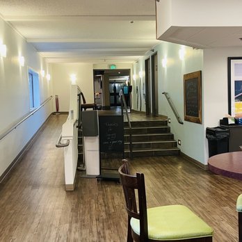 Ocean Cafe & Bar - the dining area and stairs leading to the second floor - Cafes Near Me - Seaside, Oregon