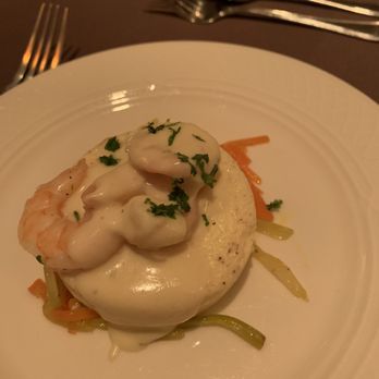 Dublin Farm - Soufflé with shrimp and Alfredo sauce on a carrot and celery salad. - Italian Near Me - Dublin, Georgia Dublin Farm - Soufflé with shrimp and Alfredo sauce on a carrot and celery salad. - Italian Near Me - Dublin, Georgia