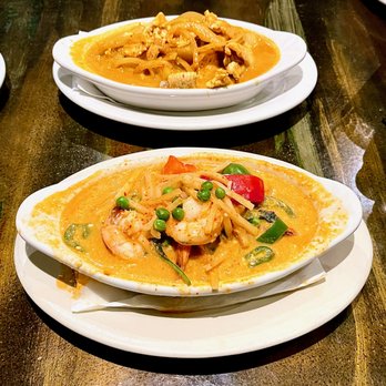 Thai House At Tower Place - Top: Yellow Curry w/ Chicken Bottom: Red Curry w/ Shrimp - Thai Near Me - Charlotte, North Carolina Thai House At Tower Place - Top: Yellow Curry w/ Chicken Bottom: Red Curry w/ Shrimp - Thai Near Me - Charlotte, North Carolina