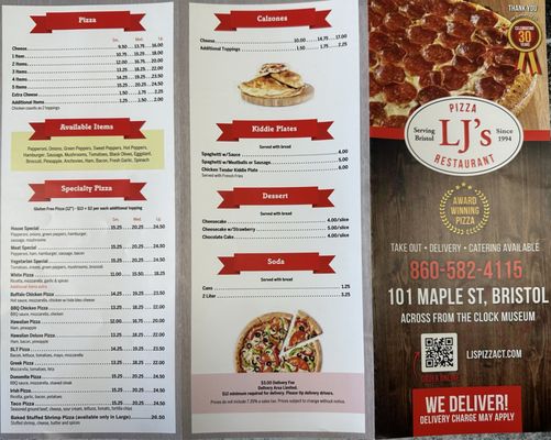 Menu photo 1 L J's Pizza Restaurant Bristol, CT Menu photo 1 L J's Pizza Restaurant Bristol, CT