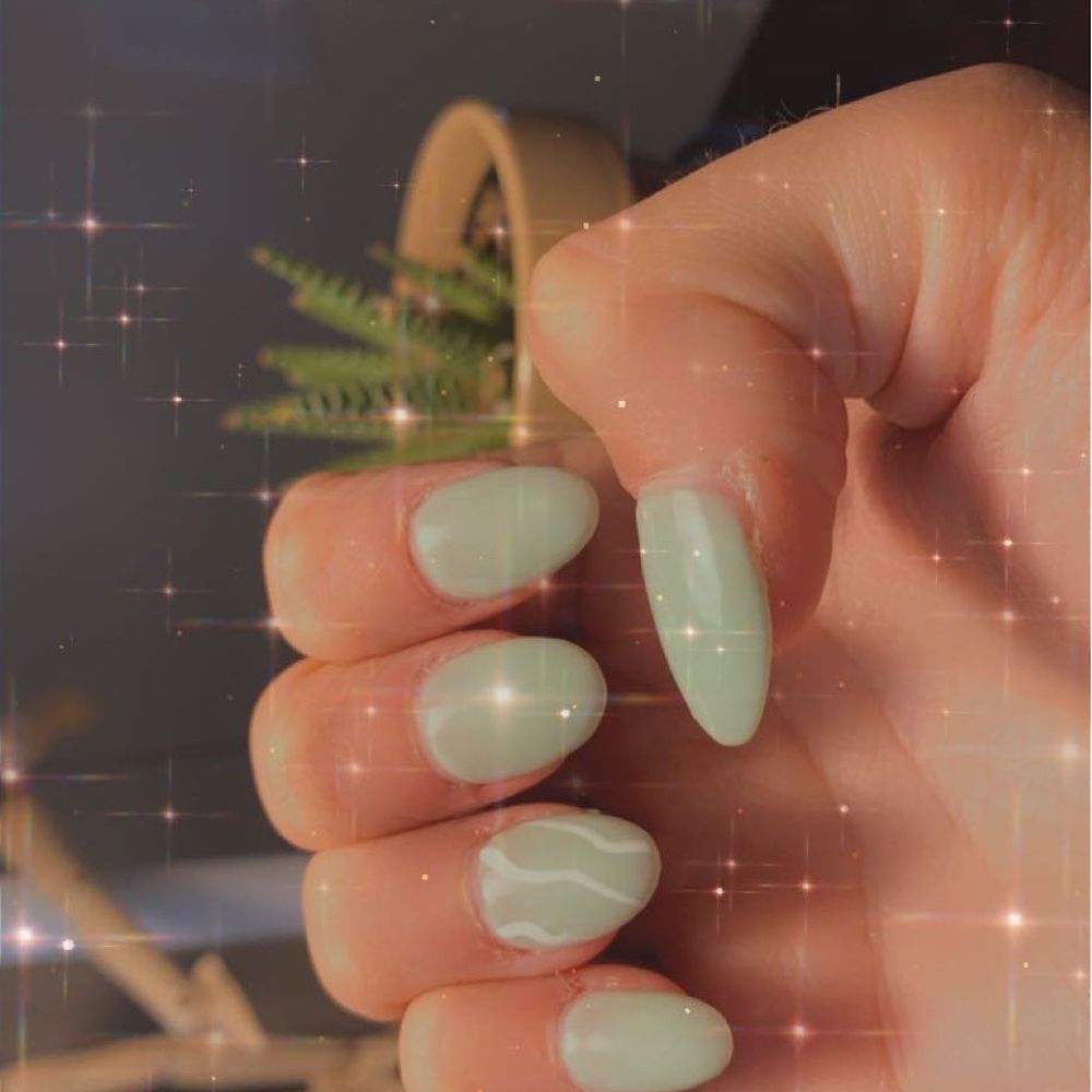 Grand Spa & Nail - sage green nails with squiggle decoration - Nail Salons Near Me - Denver, North Carolina Grand Spa & Nail - sage green nails with squiggle decoration - Nail Salons Near Me - Denver, North Carolina