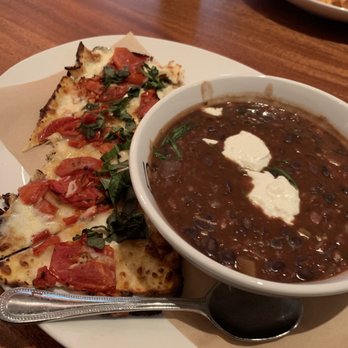 Seasons 52 - Pairings: roasted tomato flatbread with black bean soup - New American Near Me - Boca Raton, Florida Seasons 52 - Pairings: roasted tomato flatbread with black bean soup - New American Near Me - Boca Raton, Florida