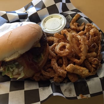 Burgers N Billiards - Burger basket with onion strings. - Burgers Near Me - Graham, Texas Burgers N Billiards - Burger basket with onion strings. - Burgers Near Me - Graham, Texas