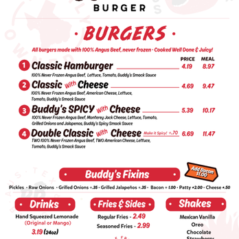 Buddy's Burger - Menu with prices as of September 14th 2022 - Burgers Near Me - Austin, Texas Buddy's Burger - Menu with prices as of September 14th 2022 - Burgers Near Me - Austin, Texas