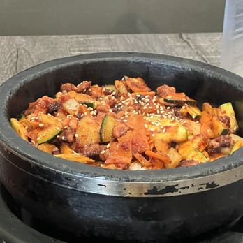Kaju Soft Tofu - Octopus stone bowl dish, with crispy  rice. - Korean Near Me - Irvine, California