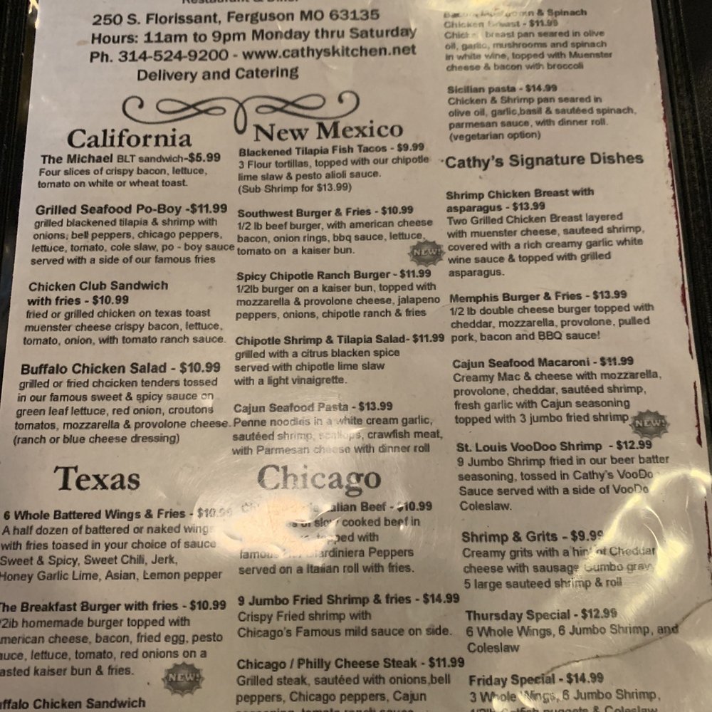 Cathy's Kitchen - Menu (2019) - Seafood Near Me - Ferguson, Missouri