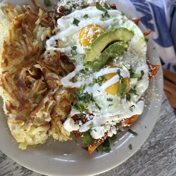 Bill's Cafe - Chilaquiles Rojos with Hashbrowns - Breakfast & Brunch Near Me - San Jose, California Bill's Cafe - Chilaquiles Rojos with Hashbrowns - Breakfast & Brunch Near Me - San Jose, California