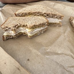 My disgusting ashtray tasting sandwich without any lettuce or tomato on this sad excuse of lunch and today is 8/3. My disgusting ashtray tasting sandwich without any lettuce or tomato on this sad excuse of lunch and today is 8/3.