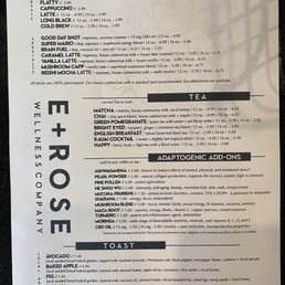 Coffee menu Coffee menu