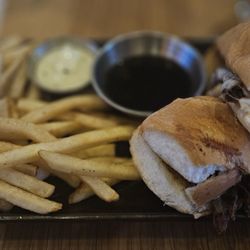 Sidecar Social - Shaved ribeye sandwich with fries.. pretty good