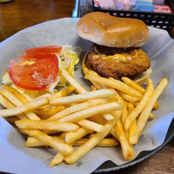 Savanna Marina Cafe - Crispy fried chicken sandwich with fries, ordered no cheese - Breakfast & Brunch Near Me - Savanna, Illinois Savanna Marina Cafe - Crispy fried chicken sandwich with fries, ordered no cheese - Breakfast & Brunch Near Me - Savanna, Illinois