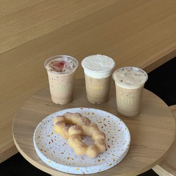 Still Coffee & Treats - strawberries & cream latte, the usual, shaken honey oat latte, mochi donuts (IG @vivveats) - Coffee & Tea Near Me - Brea, California Still Coffee & Treats - strawberries & cream latte, the usual, shaken honey oat latte, mochi donuts (IG @vivveats) - Coffee & Tea Near Me - Brea, California