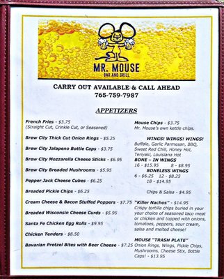 Menu photo 1 Mr. Mouse Bar & Grill Yorktown, IN