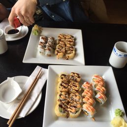 (Clockwise from top left) unagi roll, deep fried spicy tuna roll, ebi roll, deep fried cali roll. All really good!