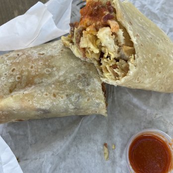 El Azteca Taco Shop - Breakfast burrito with bacon. - Mexican Near Me - La Mesa, California El Azteca Taco Shop - Breakfast burrito with bacon. - Mexican Near Me - La Mesa, California