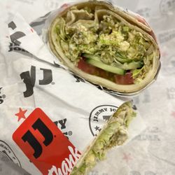 Jimmy John's - Customized veggie sandwich as a wrap - I added crispy jalapeños and mini croutons.