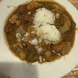 Sausage and shrimp gumbo with rice