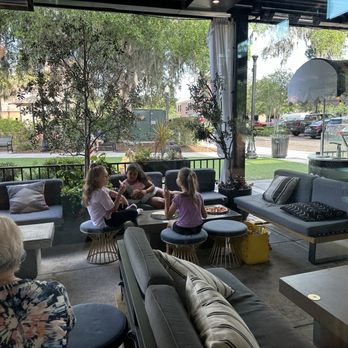 Mangoni - Girls hanging out on the patio eating their happy hour pizza. - Pizza Near Me - Winter Garden, Florida Mangoni - Girls hanging out on the patio eating their happy hour pizza. - Pizza Near Me - Winter Garden, Florida