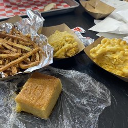 Road Hog Willy's Real Pit Bar-B-Q - Fries, corn bake, Mac n cheese, cornbread