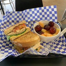 Nueces Cafe - Chicken , bacon cheese in panini and a cup of fruit