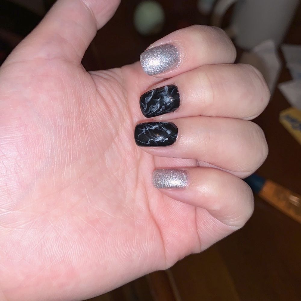 black marble and silver nail design black marble and silver nail design