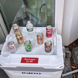 a cooler full of sodas