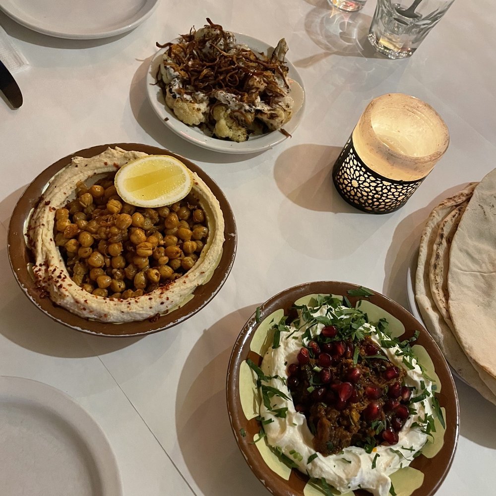 Cafe Munir - Garlic hummus, roasted cauliflower, labneh w/ lamb - Lebanese Near Me - Seattle, Washington