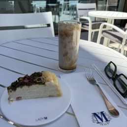 Baklava Mille Crepe and Iced Latte with Almond milk