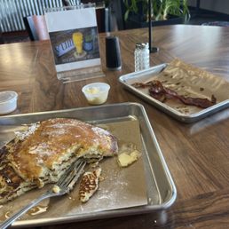 Buttermilk Pancakes, bacon and orange juice Buttermilk Pancakes, bacon and orange juice