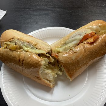 Subrageous - Cheeseburger Sub on white with provolone, onions, hot peppers and honey mustard. Missing one bite because I was hungry. - Sandwiches Near Me - Virginia Gardens, Florida