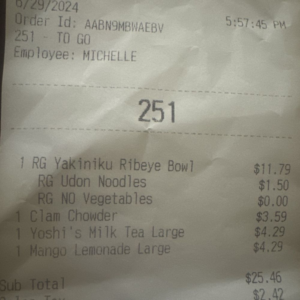 Yoshinoya Garvey & Jackson - Charged me $1.50 for udon but got rice instead - Japanese Near Me - Rosemead, California Yoshinoya Garvey & Jackson - Charged me $1.50 for udon but got rice instead - Japanese Near Me - Rosemead, California