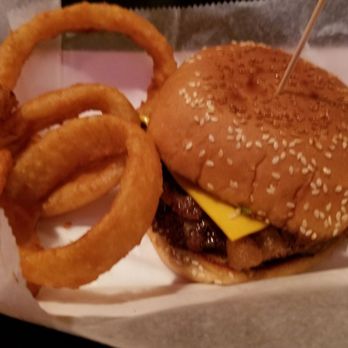 Ye Olde Saloon - Burger and side of onion rings - Dive Bars Near Me - Royal Oak, Michigan