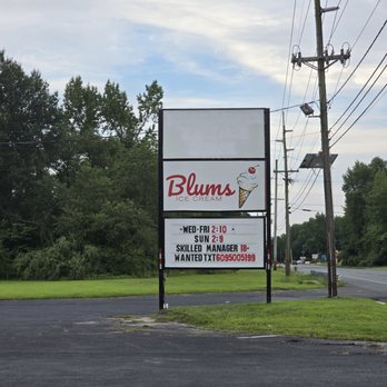 Blums Ice Cream - Front sign - Ice Cream & Frozen Yogurt Near Me - Southampton Township, New Jersey Blums Ice Cream - Front sign - Ice Cream & Frozen Yogurt Near Me - Southampton Township, New Jersey