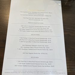 Craggy Range Winery - Front menu
