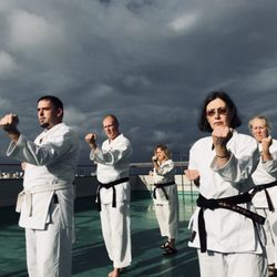 NorCal Tiida-Ryu Karate-do - Training on hotel roof in Naha Okinawa preparing for testing.