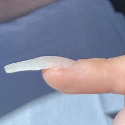 This is the double priced fill i received. I guess my nails are too long to bring the acrylic all the way down my nail, or smooth out.