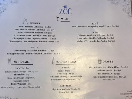 Menu photo 8 ZOË San Francisco, CA